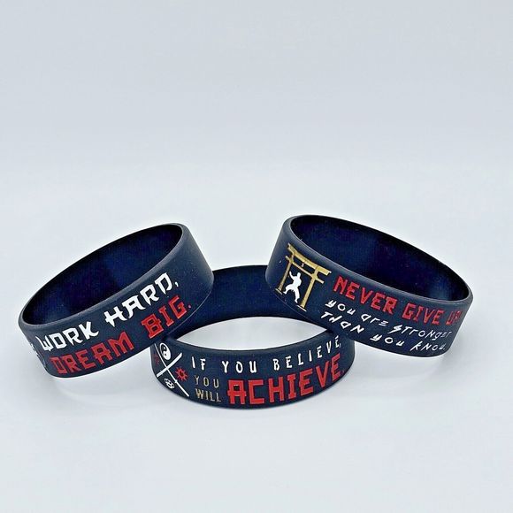 Martial Arts Bracelet Wrist Band Motivational Inspiration Black Silicone Rubber - Picture 2 of 9